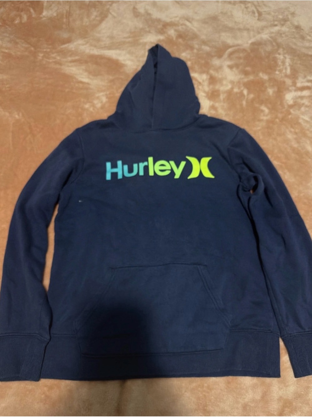 Hurley Navy Hoodie with Teal-to-Lime Logo
